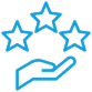 Main stylisée en bleu offrant trois étoiles. Symbole d'excellence, de qualité supérieure et d'évaluation positive.