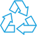 Symbole de recyclage universel bleu, trois flèches formant un triangle sur fond noir, pour la durabilité environnementale.